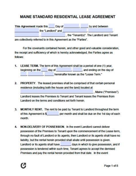 rental agreement form maine|Free Maine Lease Agreement Templates (6)